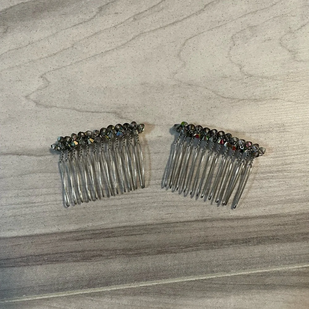 Set Of 2 Silver Rhinestone Crystal Hair Combs, Headpiece, Wedding Accessories